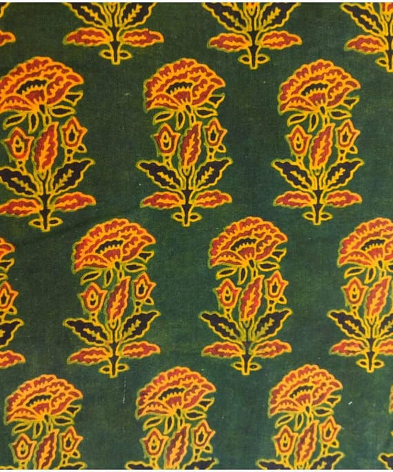 GREEN  FLOWER COTTON AJARAKH PRINT