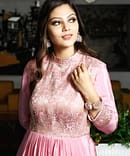 LIGHT PINK  BROCADE KOTHA AND LAYERED GOWN