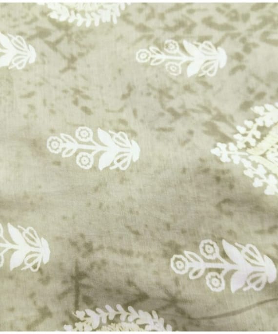 GREEN FLORAL BUTTA MUL SILK PRINT