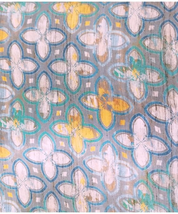 BLUISH GREY FLOWER SATIN PRINT