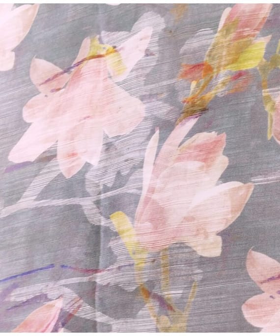 GREY FLORAL SATIN PRINT