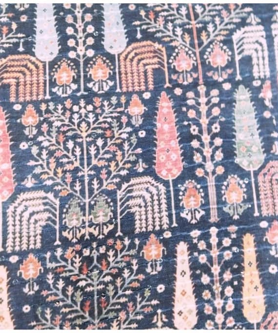 DARK BLUE GEOMETRIC LEAF MUSLIN SEQUENCE PRINT