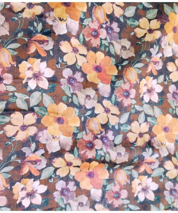 CHOCOLATE BROWN FLORAL COTTON DIGITAL PRINT