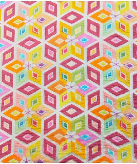 DARK PINK GEOMETRIC BUTTI CHINYA SILK FABRIC