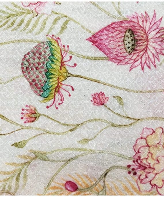 CREAM FLORAL CHANDERI SILK FABRIC