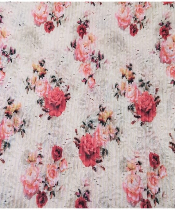 CREAM FLORAL PLEATED IMPORTED FABRIC
