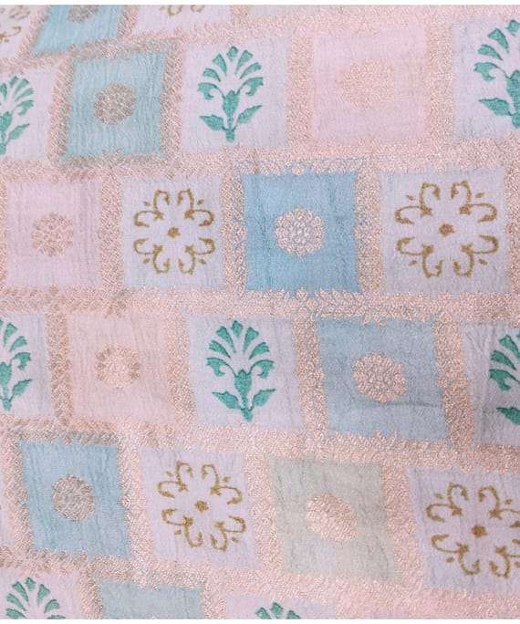 GREEN N BLUE GOLDEN ZARI VISCOSE FABRIC