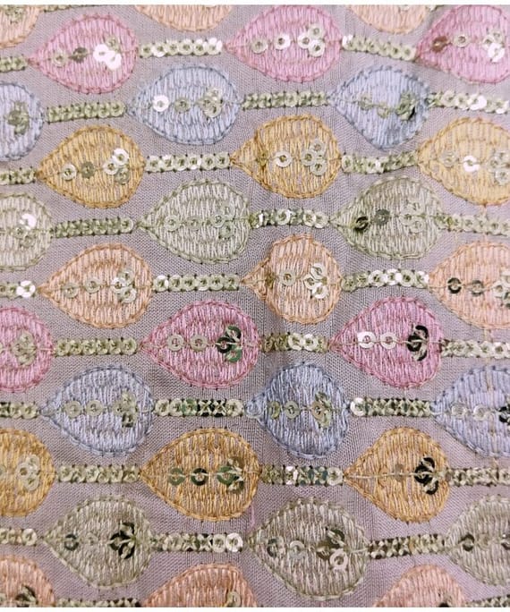 LIGHT GREY GEOMETRIC UPADA SILK EMBROIDERY FABRIC