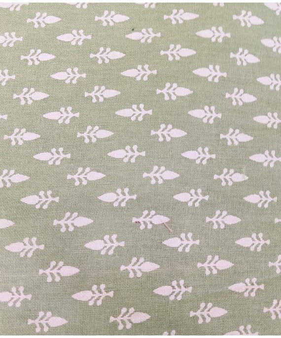 LIGHT GREEN LEAF BUTTI COTTON LINEN FLEX PRINT
