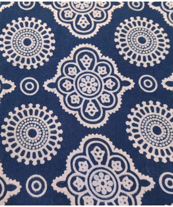 LIGHT NAVY BLUE AJRAKH PRINT COTTON FABRIC