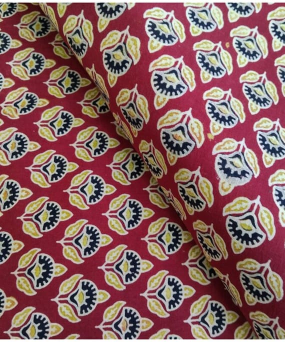 MARRON  FLOWER BUTTI COTTON AJARAKH PRNT