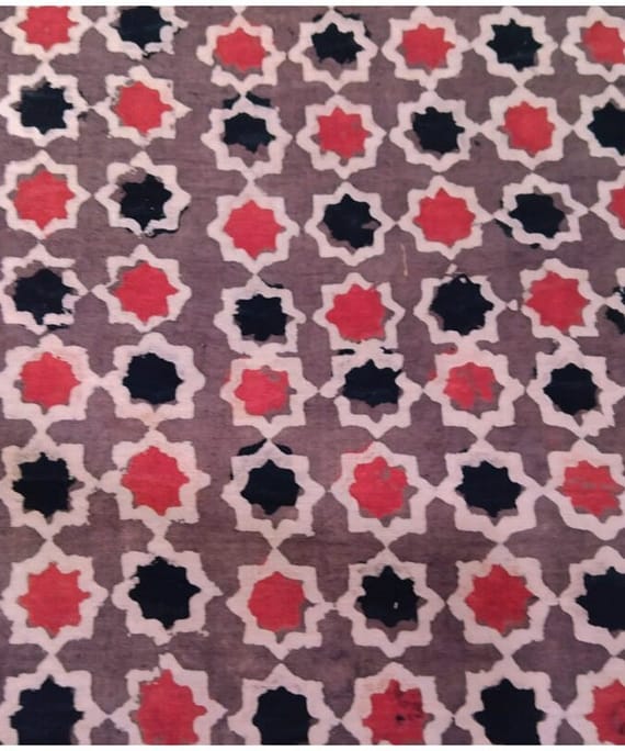 BROWN GEOMETRIC COTTON AJARKH ORGANIC PRINT