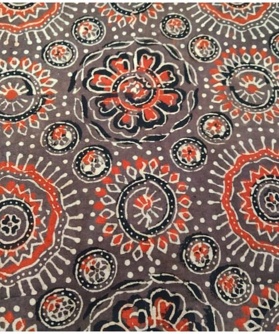 BROWN GEOMETRIC FLOWER COTTON AJARKH ORGANIC PRINT