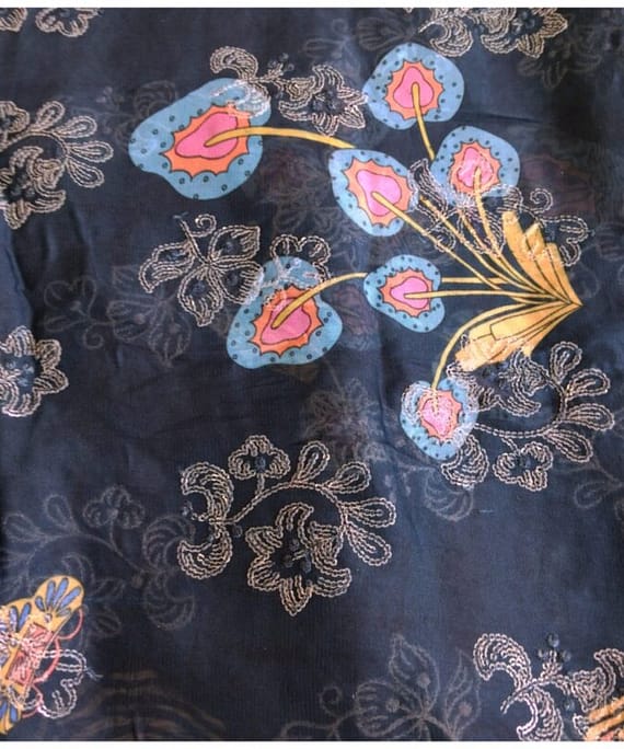 BLUISH GREEN  FLORAL ORGANZA DIGITAL PRINT