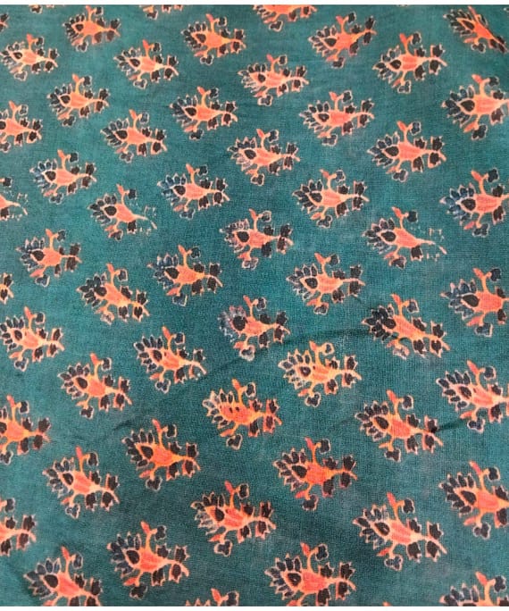 BOTTLE GREEN FLORAL CHANDERI PRINT