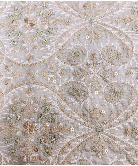 LIGHT GREY FLORAL RAW SILK SHERWANI FABRIC