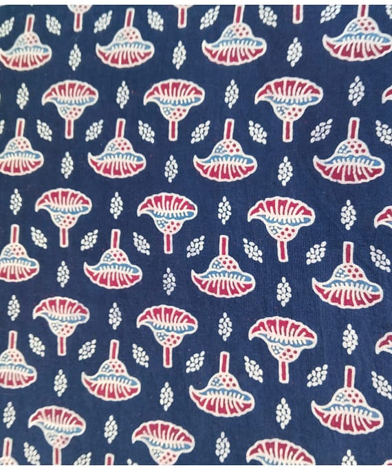 BLUE FLOWER COTTON AJARAKH BLOCK PRINT