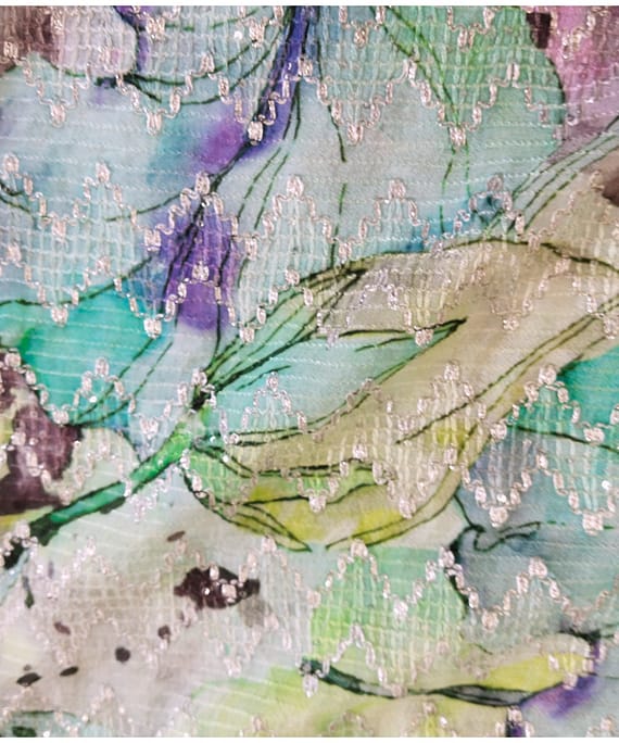 GREEN FLORAL SEQUENCE CHINNON CHIFFON EMBROIDERY